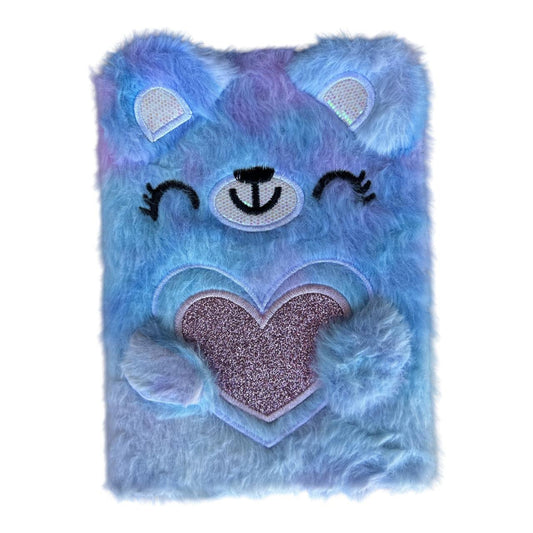 Notebook A5 - Blue Fluffy Teddy Bear, Glitter Heart - Future Decor