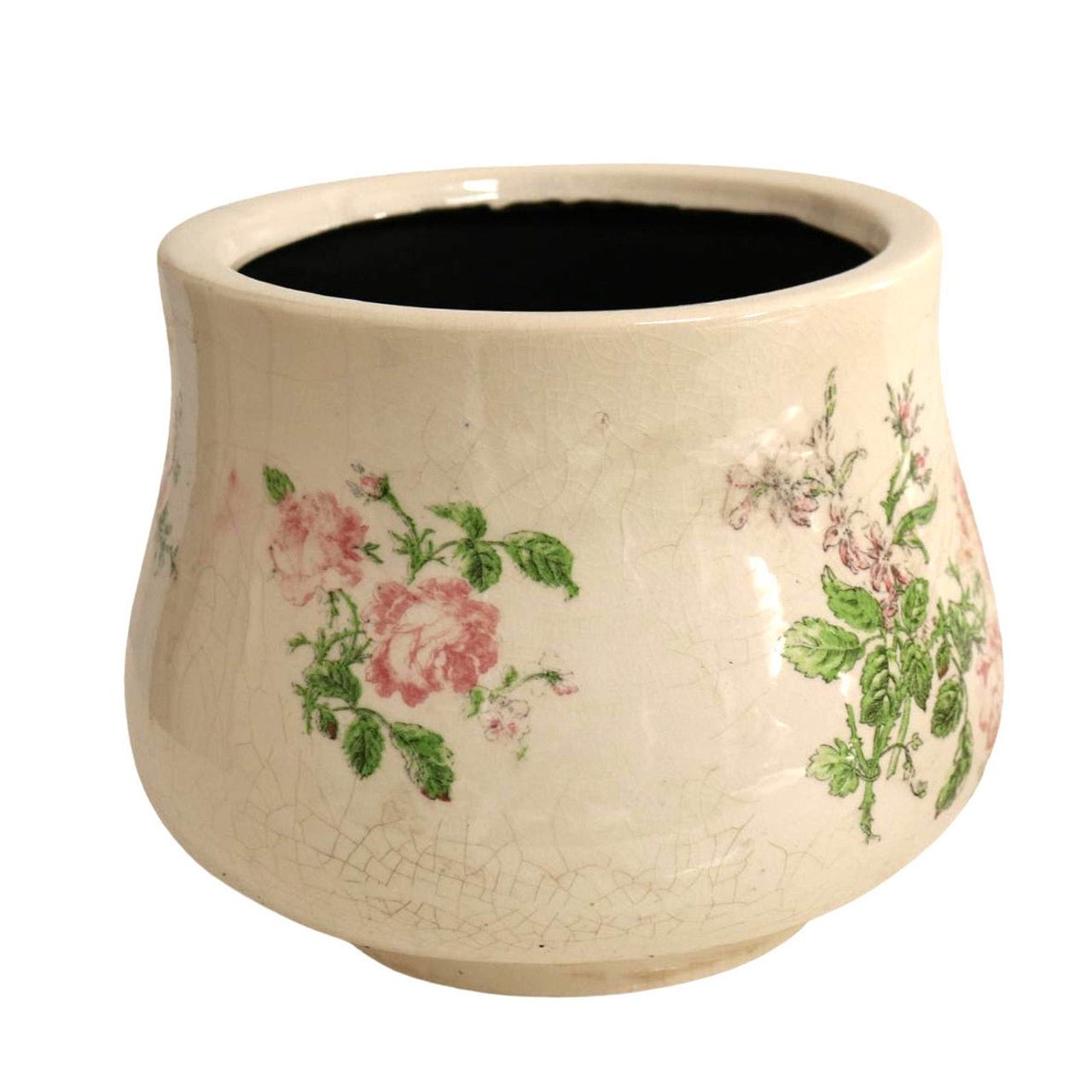 Off White Pot Planter - Pink Flowers And Green Leaves - Future Decor