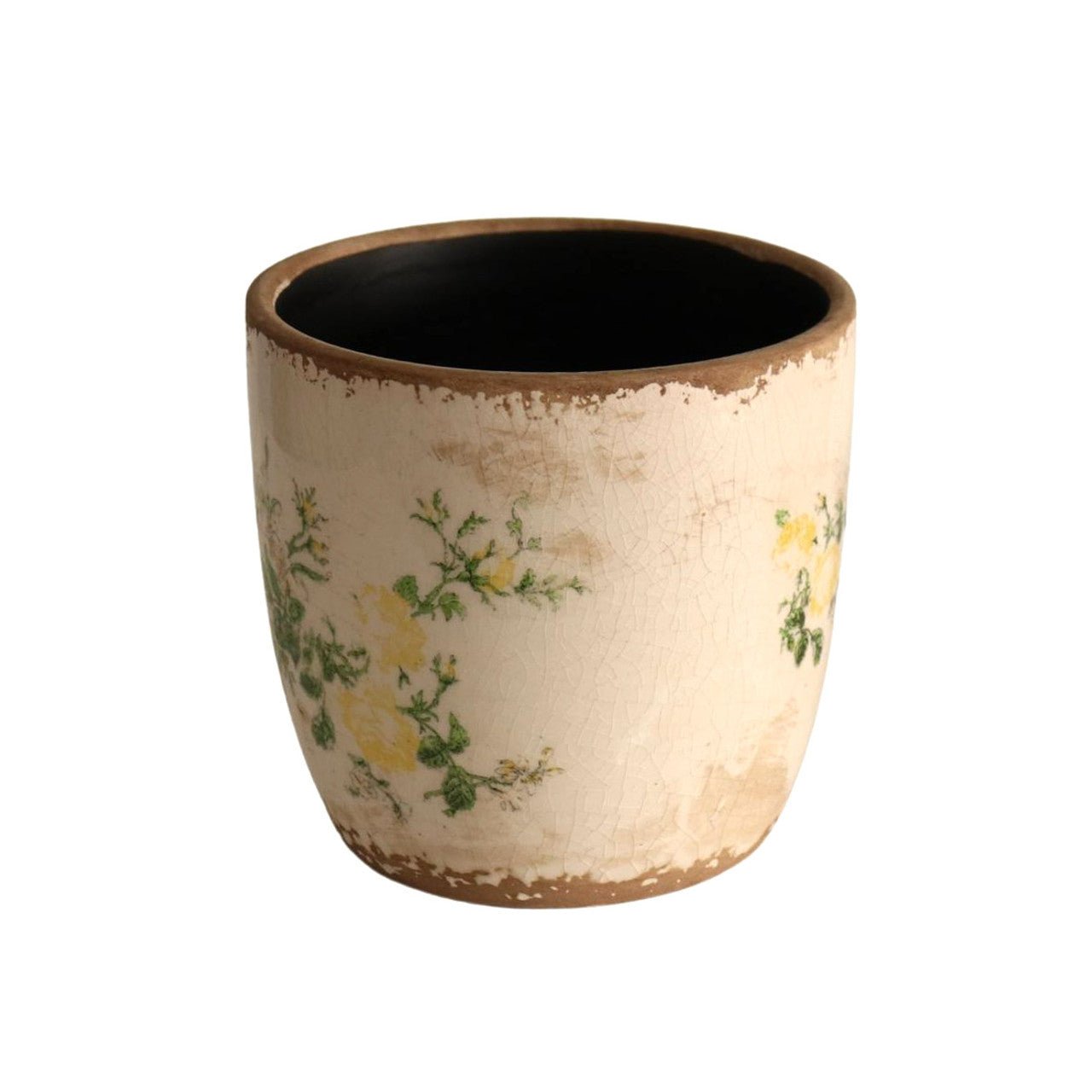 Off White Pot Planter - Yellow Flowers And Green Leaves - Future Decor