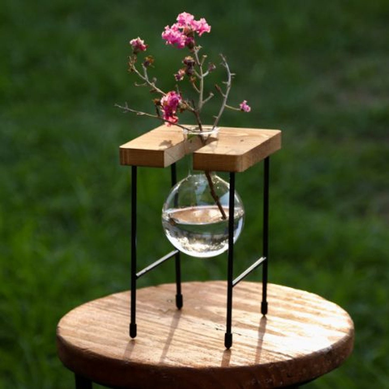 One Glass Vase Wooden Stand - Future Decor