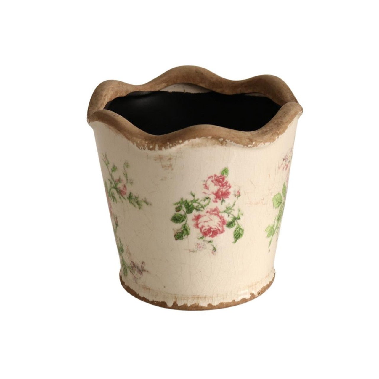 Petite Off White Pot - Pink Roses And Green Leaves - Future Decor