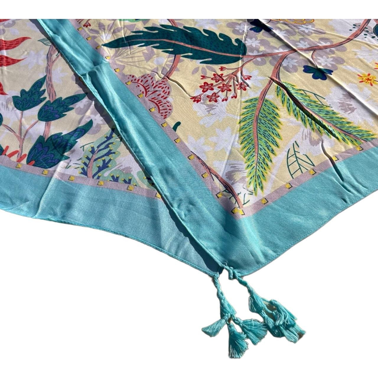 Polyester Scarf - Large Leaves, Proteas, Blue Border - Future Decor