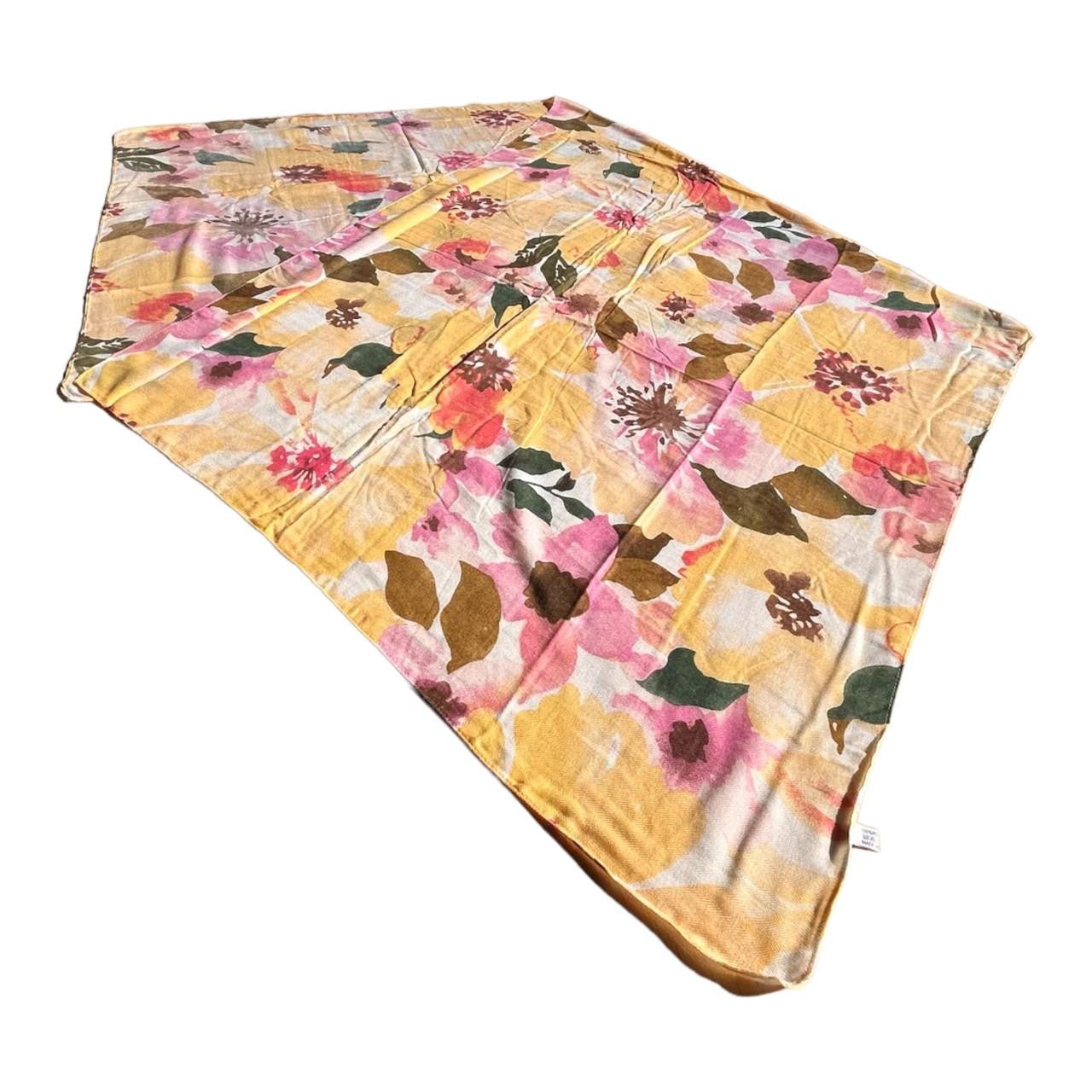 Polyester Scarf - Large Yellow And Peach Flowers - Future Decor