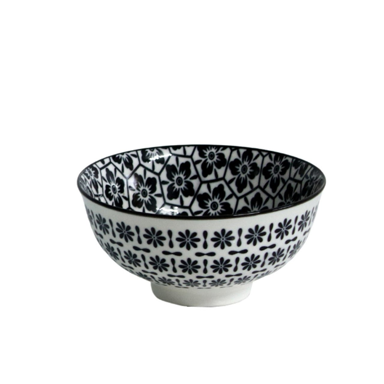 Small Ceramic Eastern Bowl - Black Flowers - Future Decor