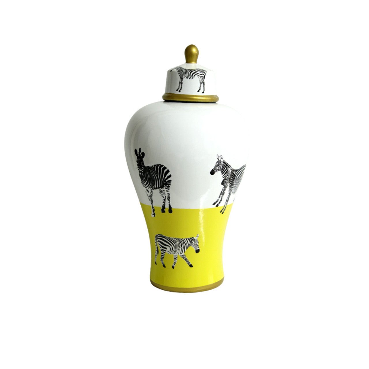 Small Ceramic Ginger Jar - Zebras, Yellow And White - Future Decor