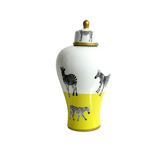 Small Ceramic Ginger Jar - Zebras, Yellow And White - Future Decor