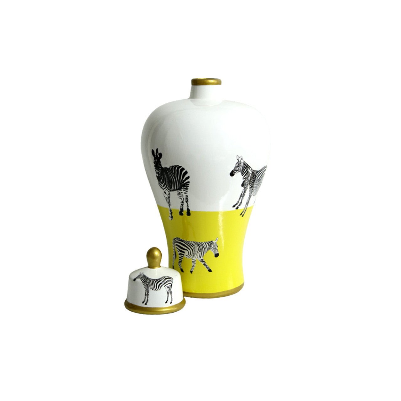 Small Ceramic Ginger Jar - Zebras, Yellow And White - Future Decor