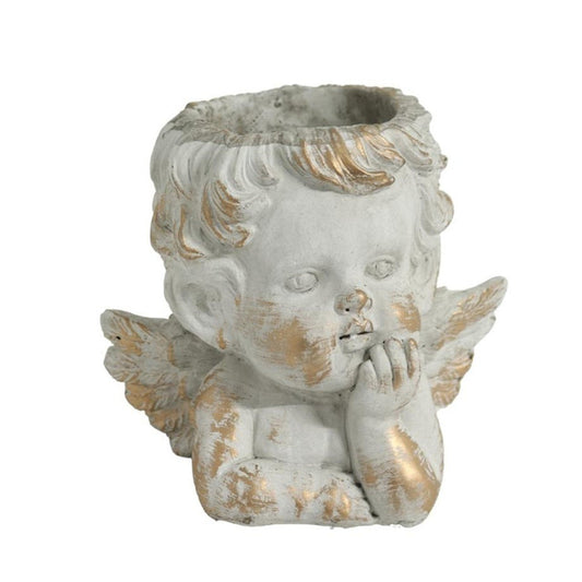 Small Gold Leaf Grey Cupido Resting Planter - Future Decor