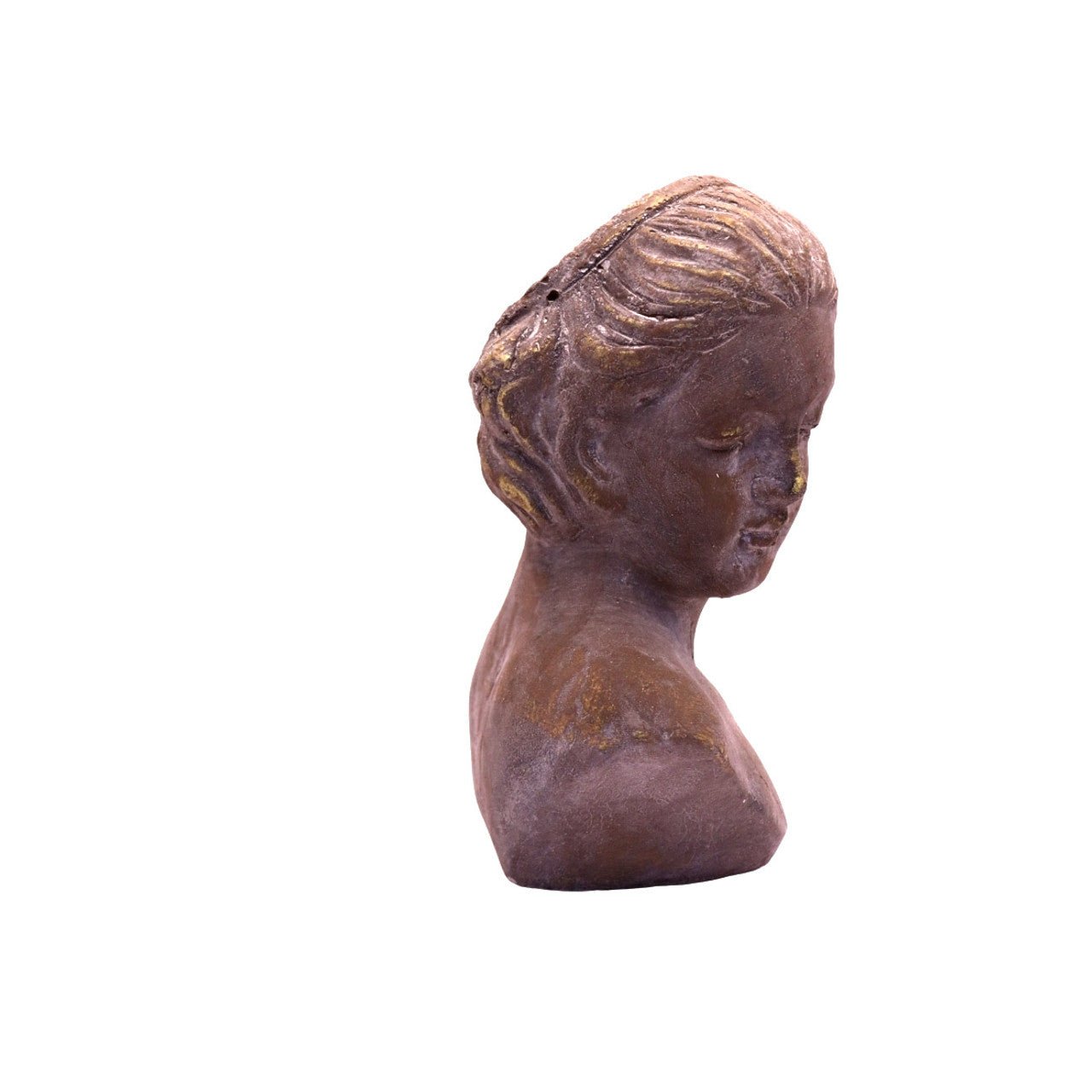 Small Grey Cement And Gold Female Bust Planter - Future Decor