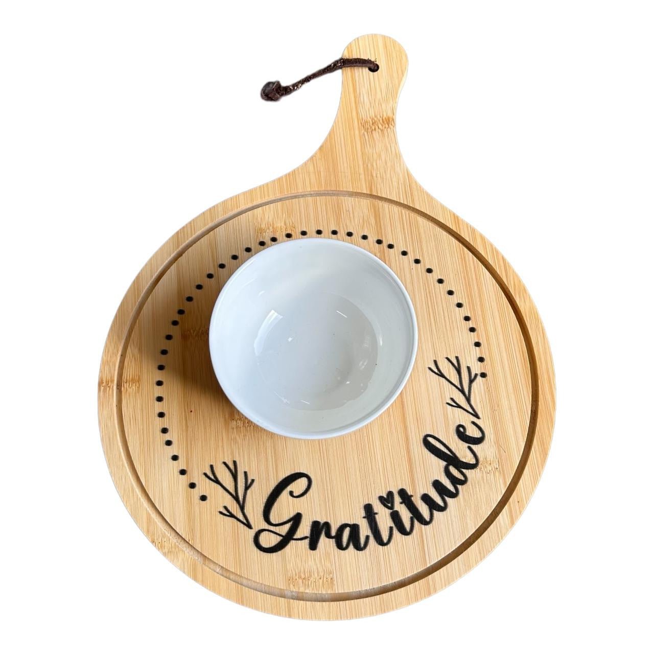 Small Round Bamboo Board With Handle - Grattitude - Future Decor