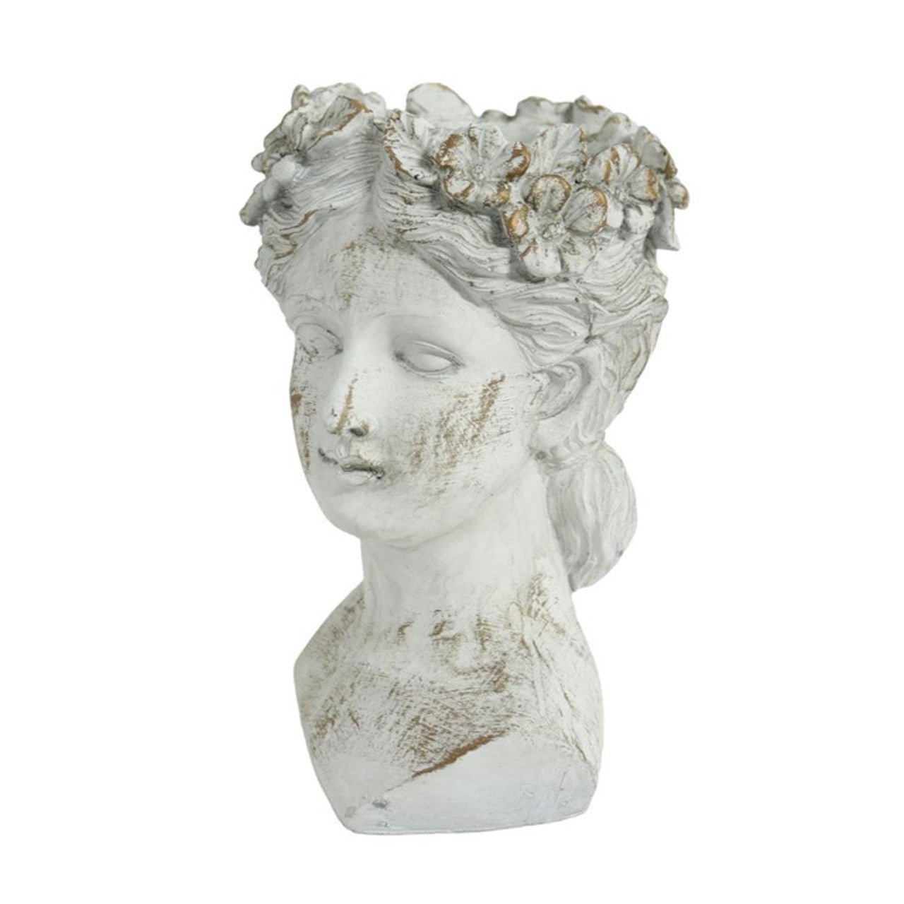 Small White And Gold Ceramic Female Bust Planter - Future Decor