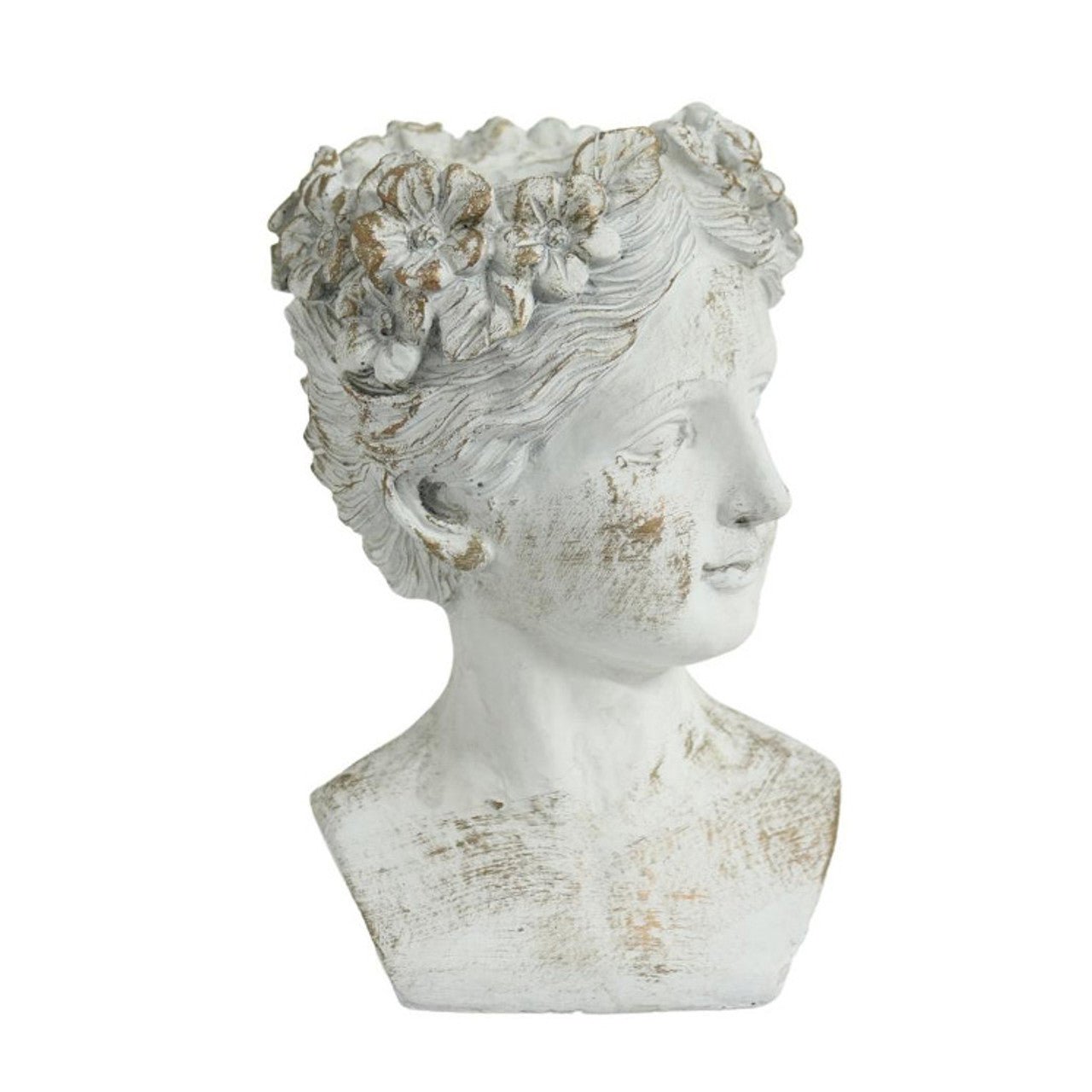 Small White And Gold Ceramic Female Bust Planter - Future Decor