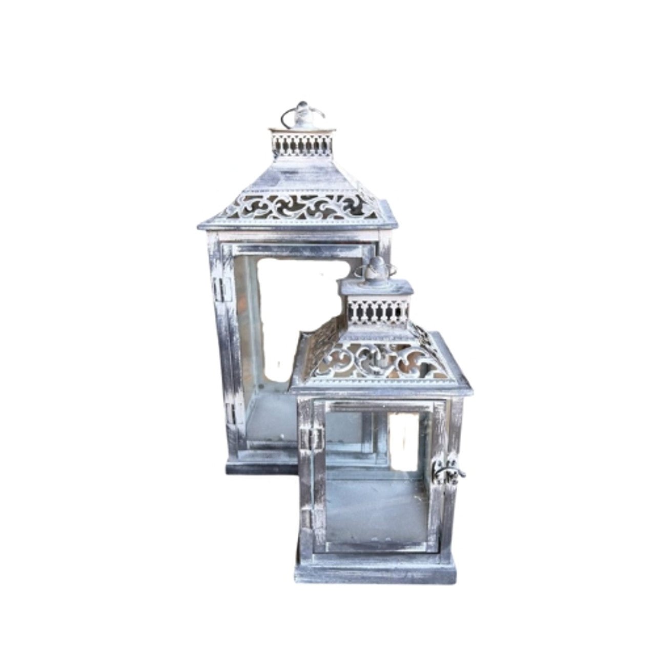 Storm Lantern Set of 2 - Weathered White And Grey - Future Decor