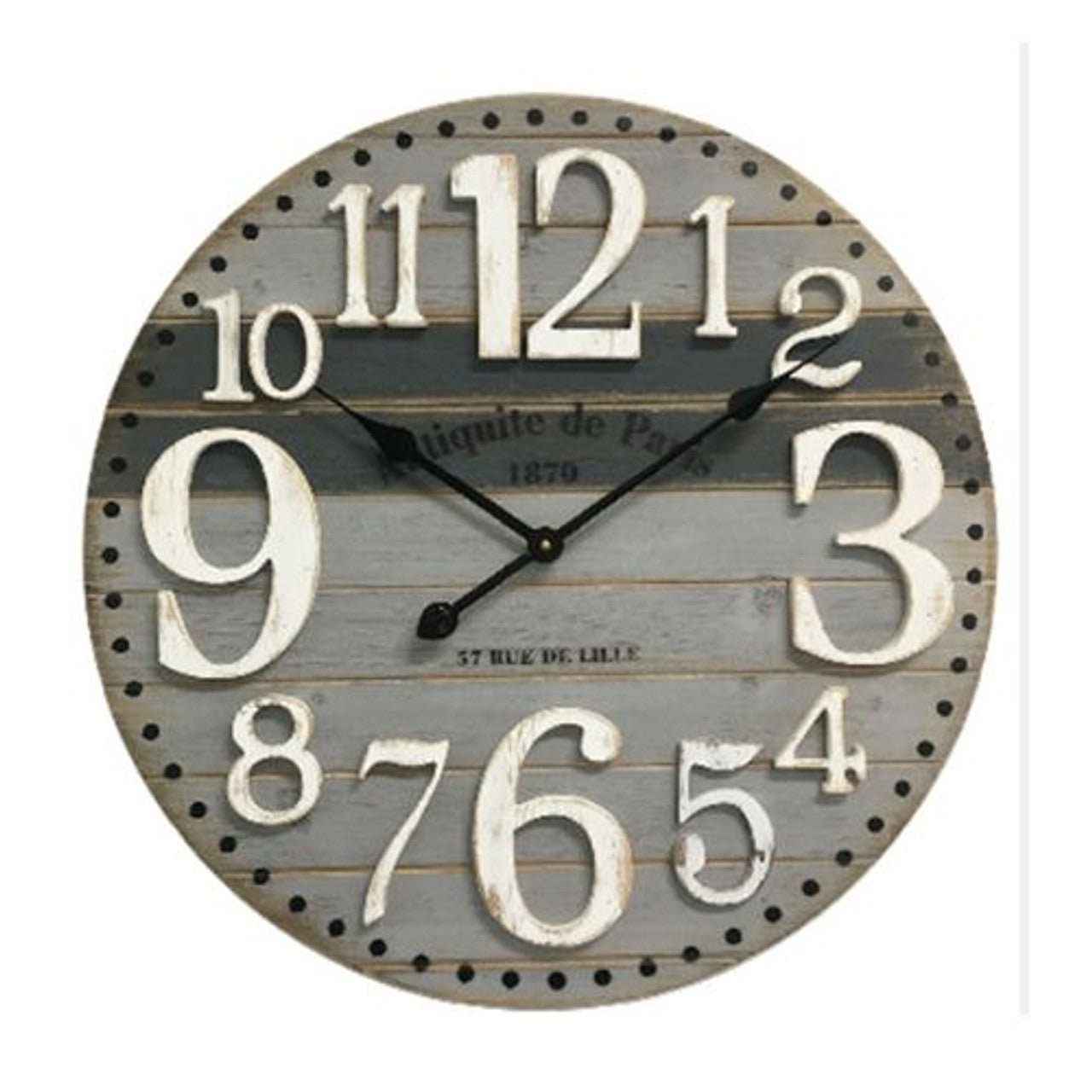 Wall Clock - Grey And Charcoal Wood Finish Large And Small Numbers - Future Decor