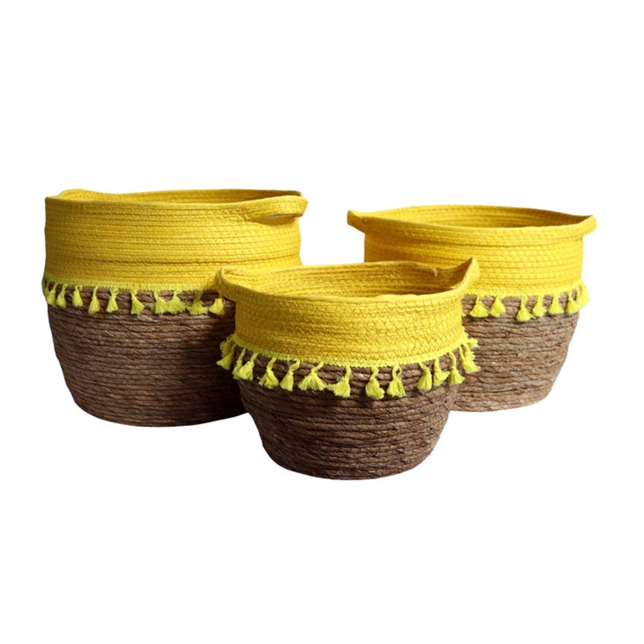 Weaved Baskets Set Of 3 - Bright Yellow Top - Future Decor