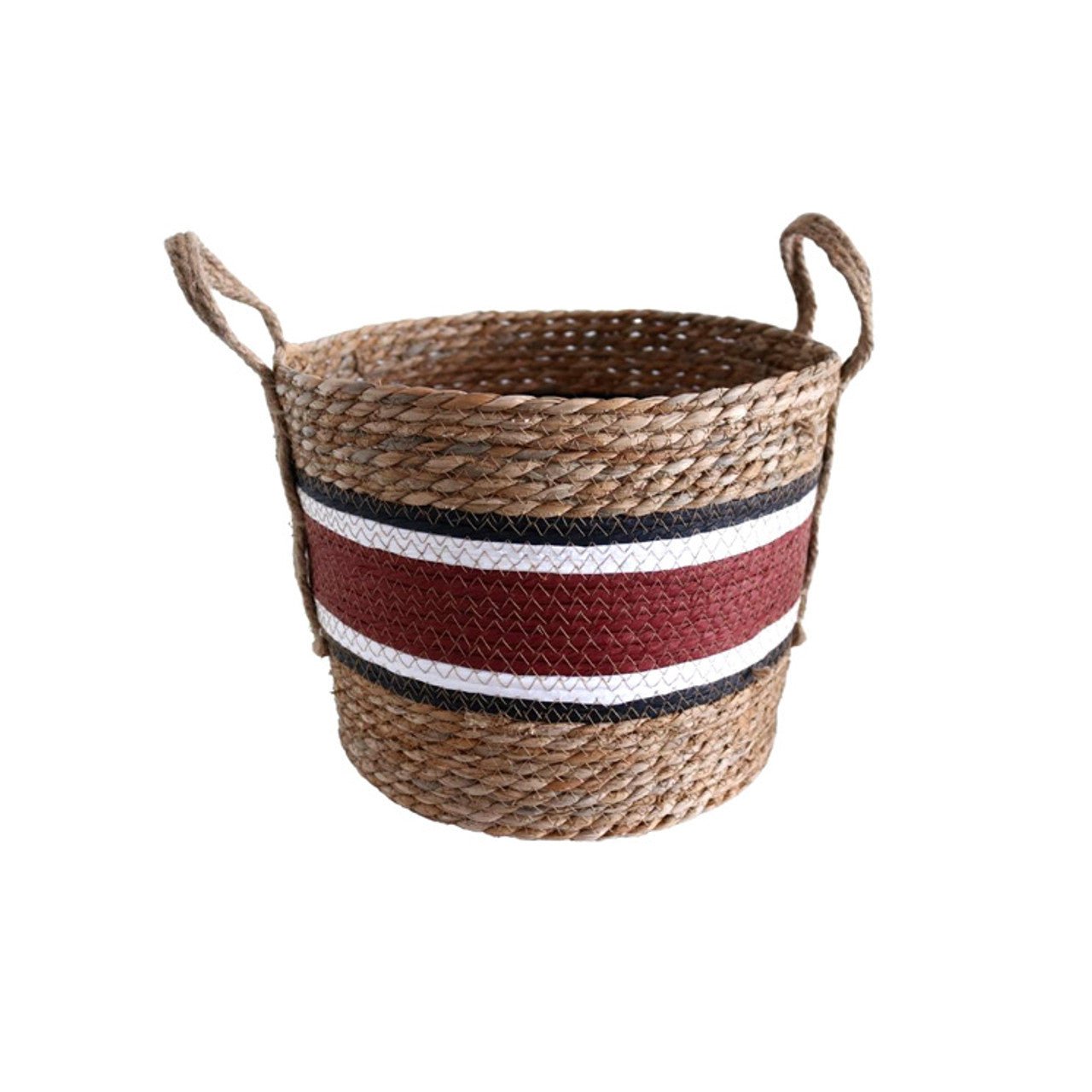 Weaved Baskets Set Of 3 - Thick Deep Red Stripe Black And White Stripes - Future Decor