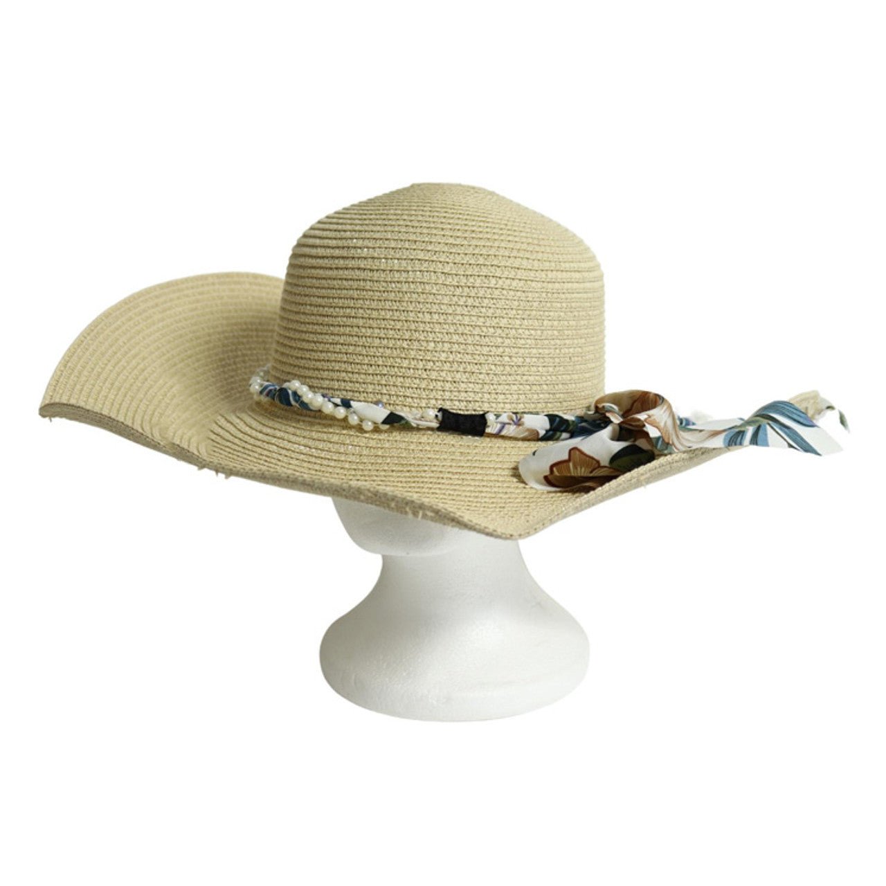 Weaved Hat Pearl And Material Belt - Khaki - Future Decor