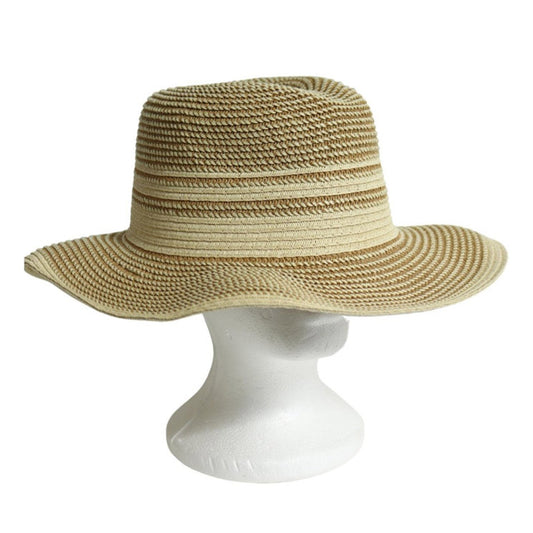 Weaved Striped Hat - Cream And Brown - Future Decor