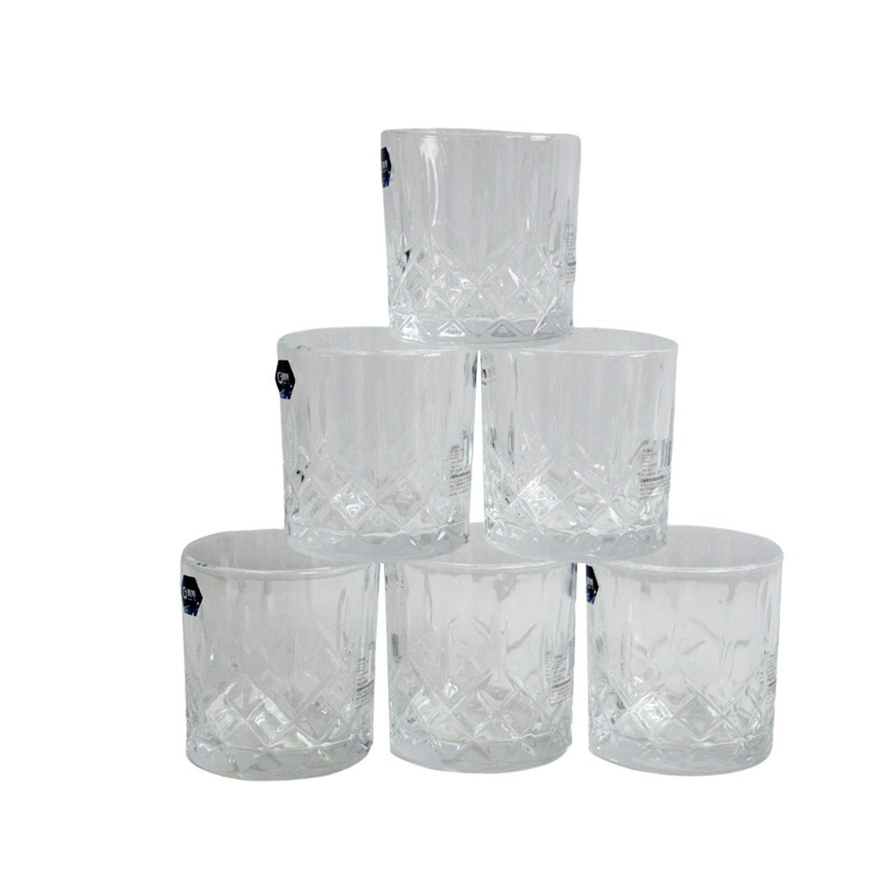 Whiskey Tumbler Set of 6 - Clear Diamond Pattern - Future Decor