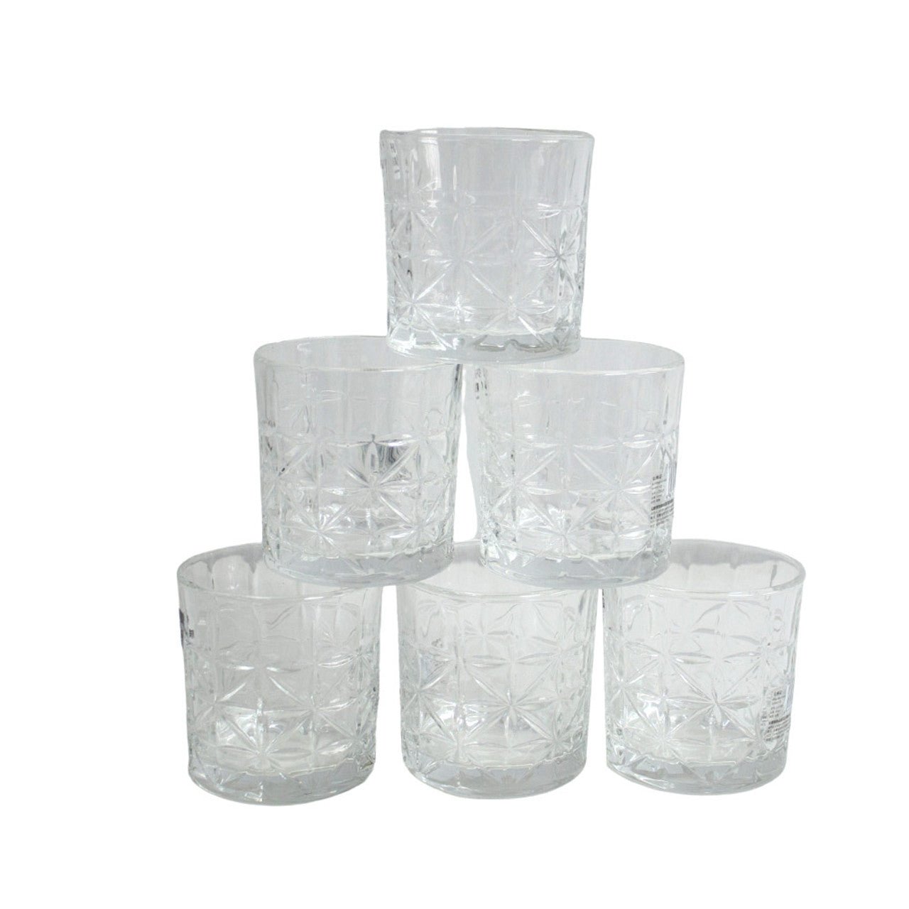 Whiskey Tumbler Set of 6 - Clear Triangle Pattern - Future Decor