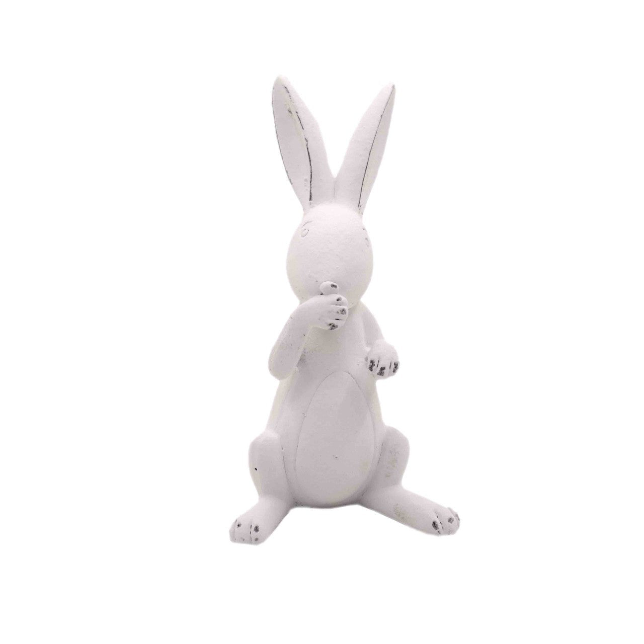 White Ceramic Long Ear Bunny Sitting And Laughing - Future Decor