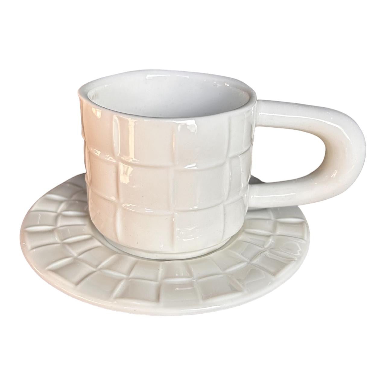 White Espresso Checkered Ceramic Cup Set - Box Of 6 - Future Decor