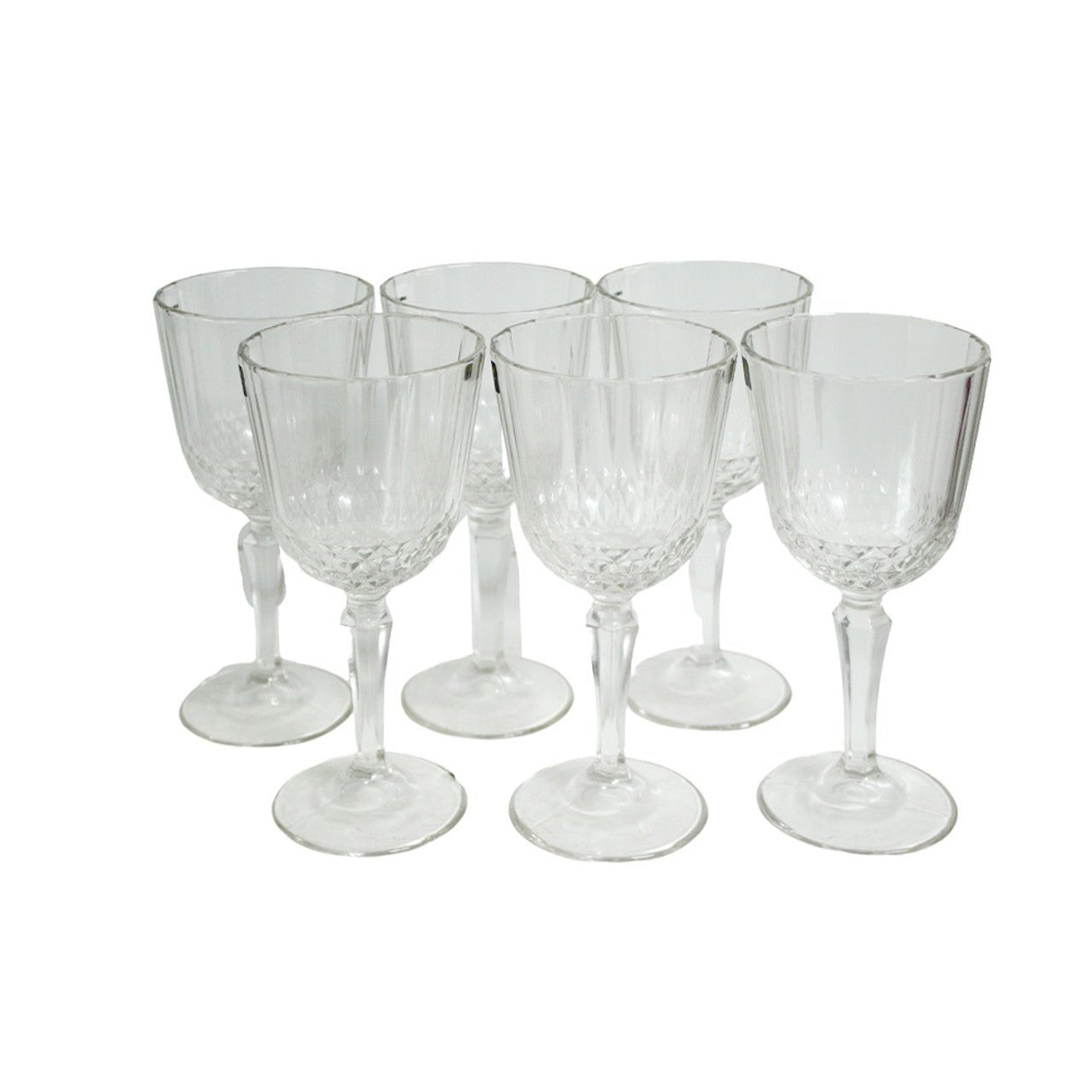 Wine Glass Set of 6 - Clear Diamond And Line Pattern - Future Decor